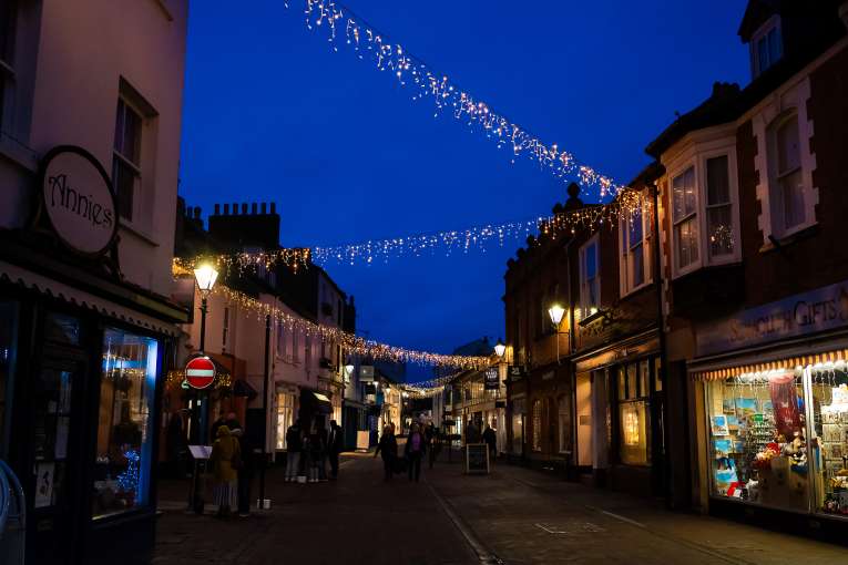 Sidmouth High Street at Christmas 