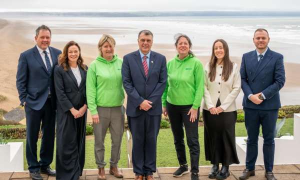 7 people stood outside Saunton Sands hotel for Children's Hospice South West partnership